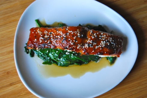 Miso & soy sauce glazed salmon